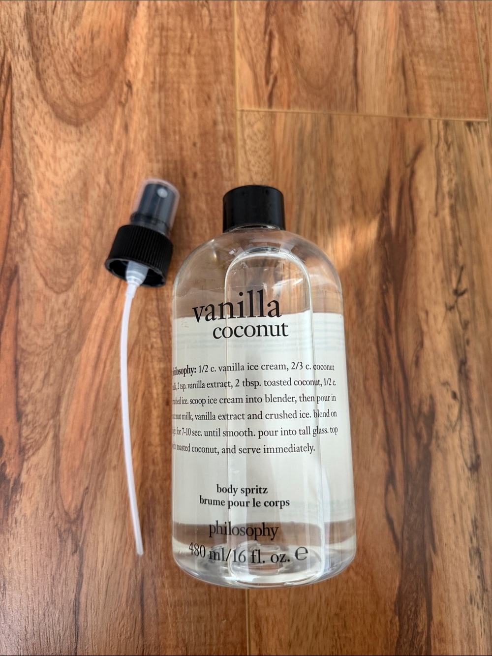 Philosophy Vanilla Coconut Body Spritz — Clear Bottle with Black Cap
